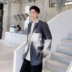 ການອອກແບບດູໃບໄມ້ລົ່ນຄວາມຮູ້ສຶກຂອງ hairstylist ink painting temperament jacket versatility ວ່າງຊຸດຜູ້ຊາຍແບບທໍາມະດາຂອງເກົາຫຼີຊຸດ trendy suit