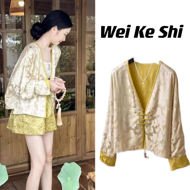 European-Style Dopamine New Chinese-Style Tops in Stock, Summer High-End Thin Elegant Outerwear and Shorts Two-Piece Set