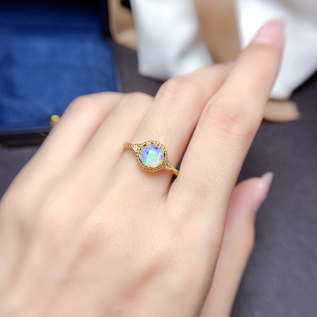 Natural retro colorful opal diamond ring