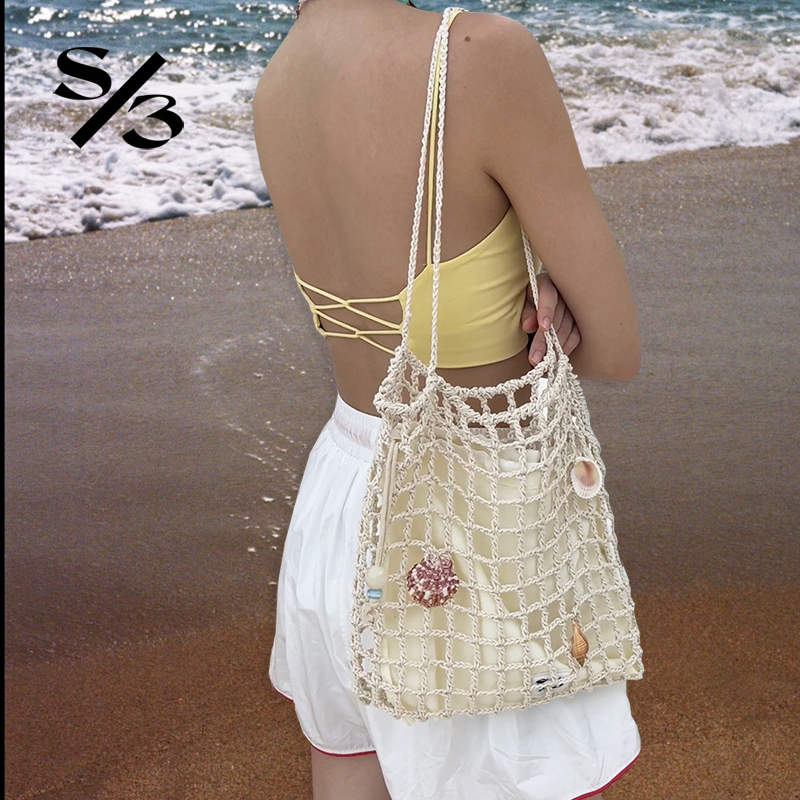 Girl's Dna Original Ocean Series Relaxing Vacation Shoulder Bag Handwoven Beach Hollow Bag Tote Bag