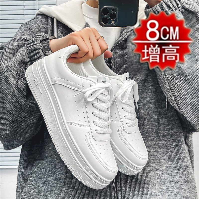 Air Force One Men's Shoes, Summer Breathable Height-Increasing 8cm Thick-Soled Casual Sneakers, Versatile Invisible Inner Height-Increasing White Shoes