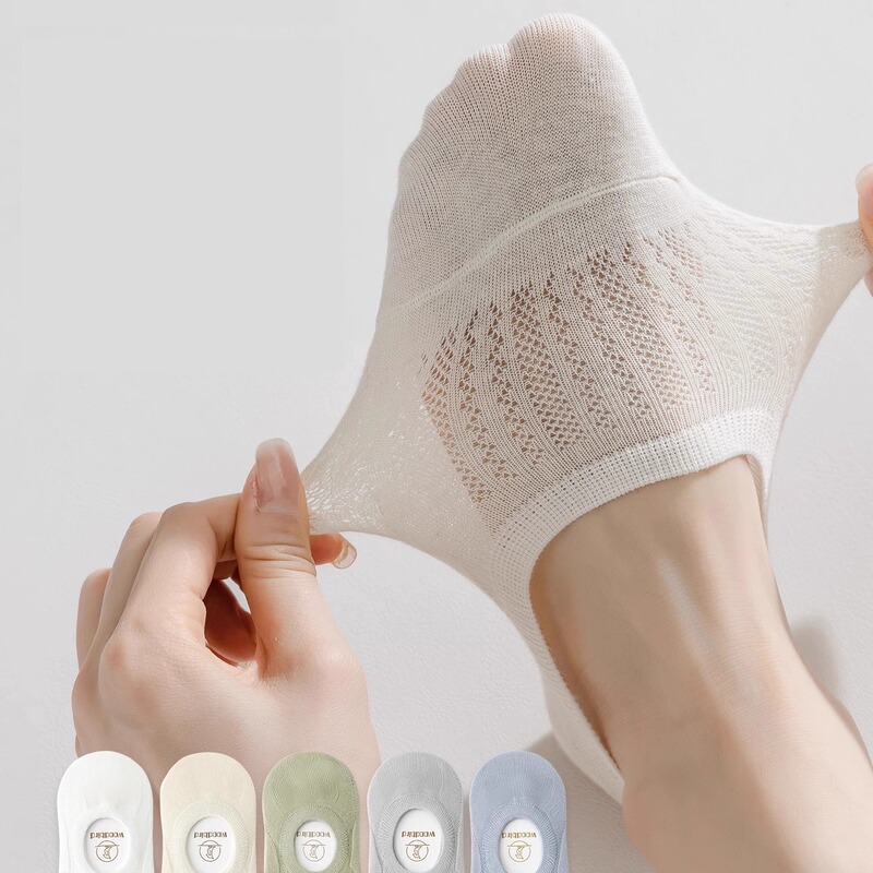 Cqueenknessn Shallow Invisible Socks for Women, Summer Thin Boat Socks, Breathable, Non-Slip Mesh Short Socks