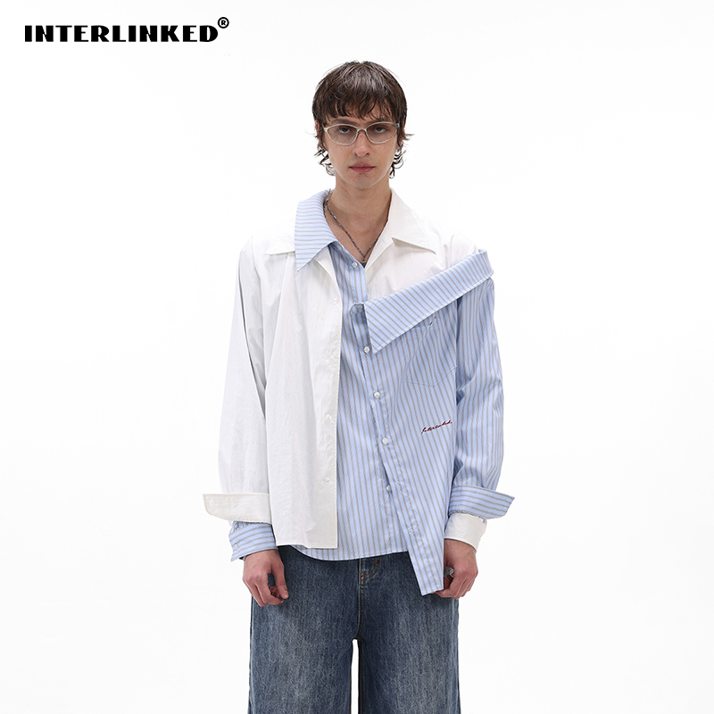Yun Yi 99 Interlinked Love Is Eternal Deconstructed Design Color-Block Striped Patchwork Fake Two-Piece Shirt Yun Yi 99 Interlinked Love Is Eternal Deconstructed Design Color-Block Striped Patchwork Fake Two-Piece Shirt