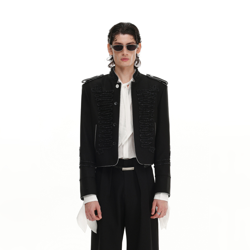 Interlinked Napoleon Court-Style Stand-Up Collar Short Jacket with High-End Embroidery, Niche Hussar Jacket