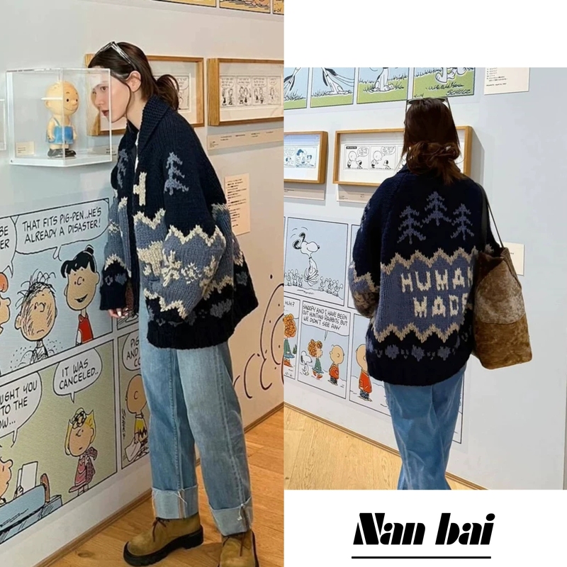 Little Level Xiaonvna's Same Style Polar Bear Nordic Style Fair Isle Sweater Coat Christmas Knit Cardigan 2025 Autumn/Winter