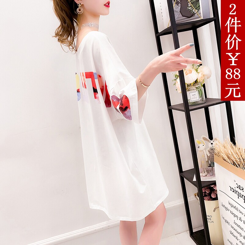 Pregnant women short-sleeved T-shirt summer hot mom loose V-neck Foreign school pregnant women summer top fashion pregnant mom fashion personality