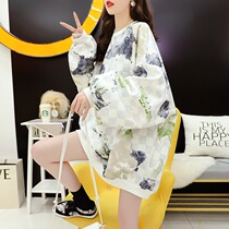 Pregnant womens spring clothing 2022 Fashion new loose foreign air hit bottom blouses printed Lianhood pregnant womens clothing and womens autumn and winter