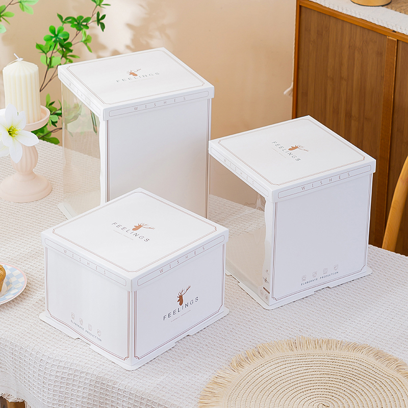 Trendy Semi-Transparent Birthday Cake Box with Handle, Large Sizes 6, 8, 10, 12inch Single/Double Heightened Square Packaging Box