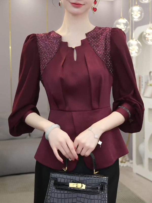 2026 Autumn New Red Shirt for Women, Light Luxury, High-End Feel, Age-Reducing, Elegant Burgundy Blouse, High-End Patchwork Top 2026 Autumn New Red Shirt for Women, Light Luxury, High-End Feel, Age-Reducing, Elegant Burgundy Blouse, High-End Patchwork Top