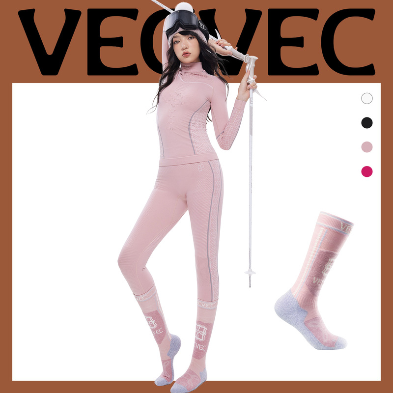 Vevec Women's Ski Socks Winter Thickened Warm Breathable Wool Outdoor Sports Snow Socks Long Tube Hiking Socks