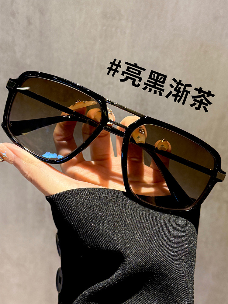 Sand Blue Frame Double Bridge Aviator Sunglasses for Men Can Be Equipped with Myopia Driving Special Anti-Uv Sunglasses for Men with Big Faces