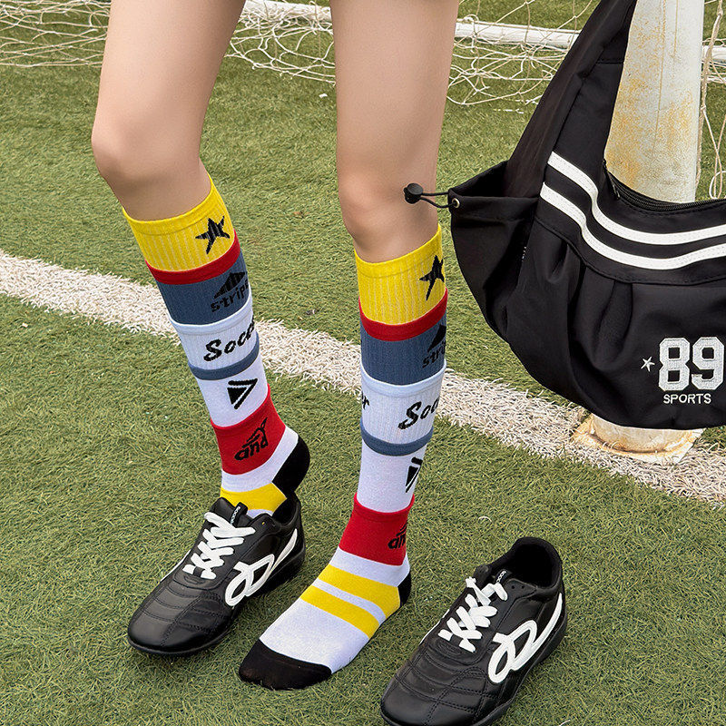 Celotkever Colorful Multi-Layer Patchwork Letter Calf Socks Football Socks Long Tube Socks Compression Socks Summer