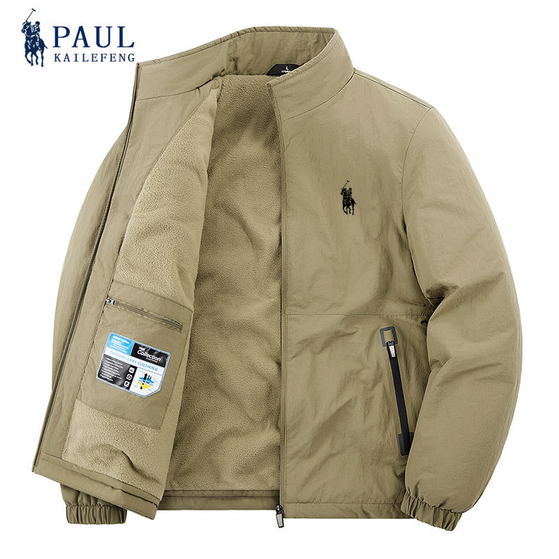 Paul Kaila Maple Cotton Jacket Autumn and Winter Casual Large Size Loose Stand Collar Fleece Lined Thickened Jacket Men's Outerwear Windbreaker Paul Kaila Maple Cotton Jacket Autumn and Winter Casual Large Size Loose Stand Collar Fleece Lined Thickened Jacket Men's Outerwear Windbreaker