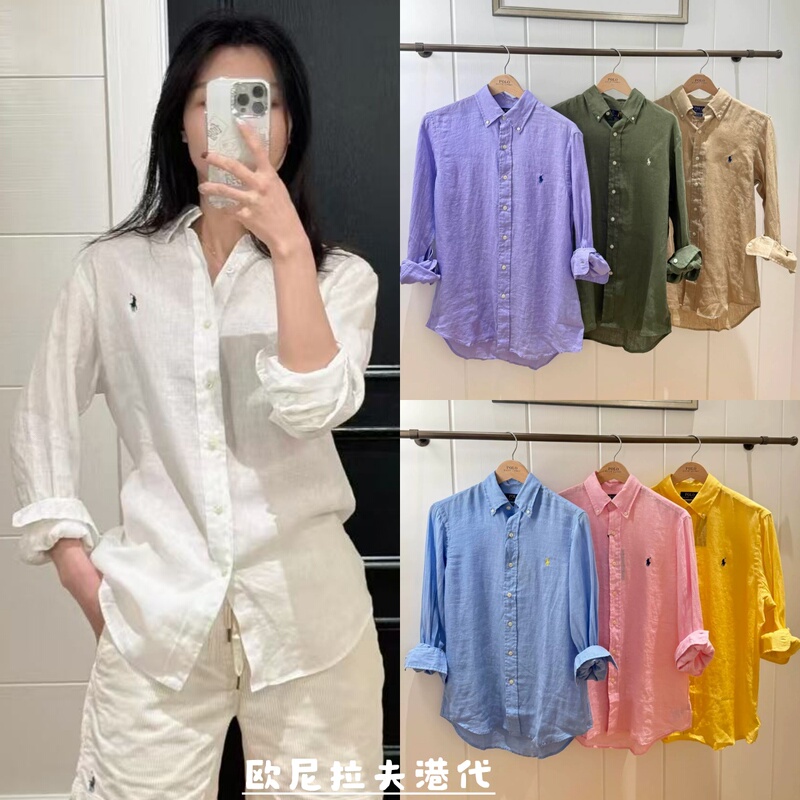 Ralph Lauren Classic Long-Sleeved Shirt for Men and Women/Embroidered Pony Logo Linen Shirt Ralph Lauren Classic Long-Sleeved Shirt for Men and Women/Embroidered Pony Logo Linen Shirt