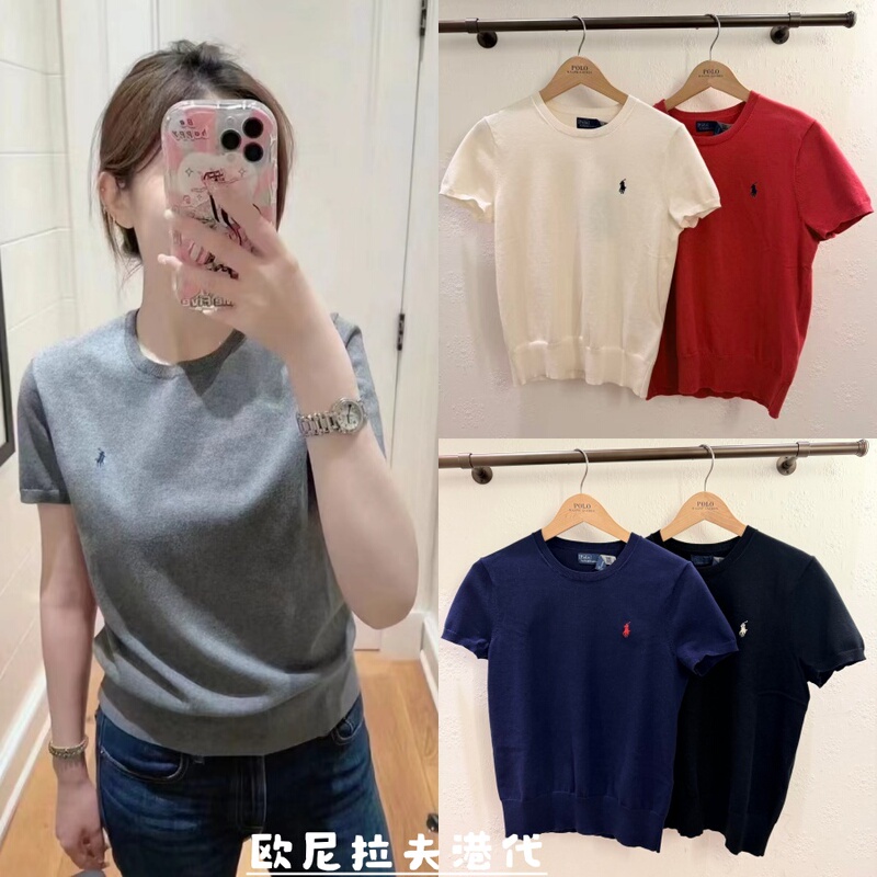 Ralph Lauren Ralph Lauren Pony Logo Cotton Plain Short-Sleeved Round Neck Solid Color Knitted T-Shirt Top Ralph Lauren Ralph Lauren Pony Logo Cotton Plain Short-Sleeved Round Neck Solid Color Knitted T-Shirt Top