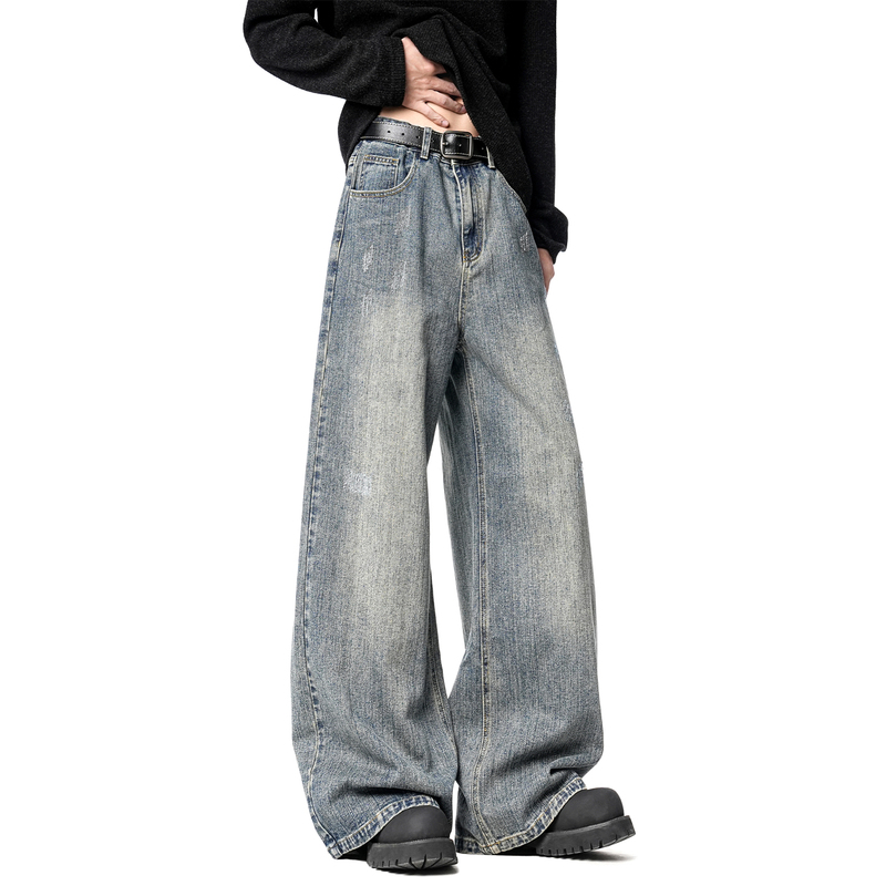 Wainot Trendy American-Style Distressed Jeans with a Unique Design, Loose Casual Floor-Length Pants, Versatile Wide-Leg Pants for Men