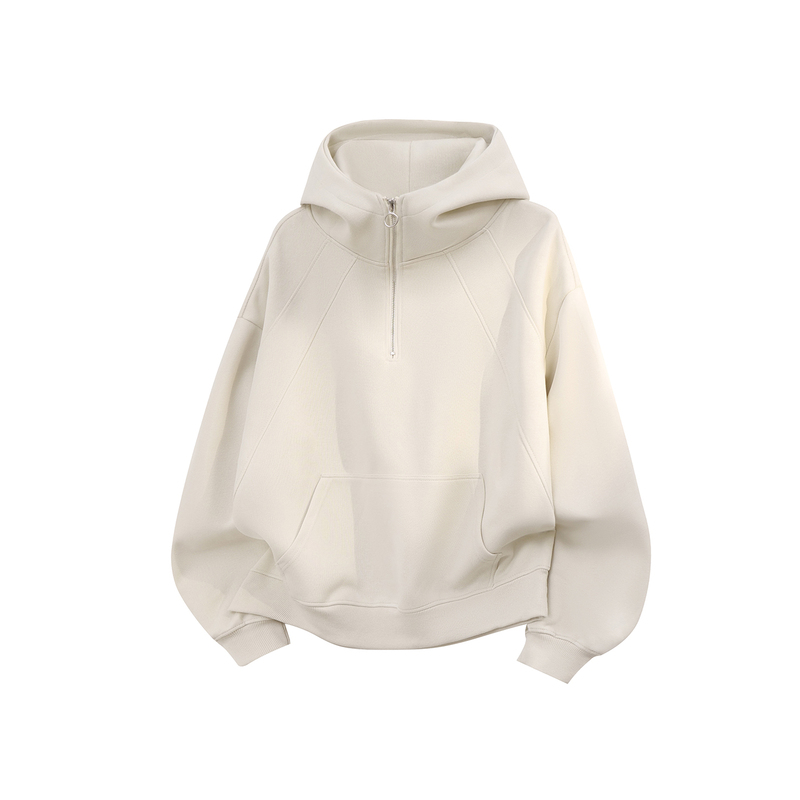 Wainot Trendy Brand Apricot Half-Zip Hooded Sweatshirt Men's Spring and Autum American Casual Loose Sweatshirt