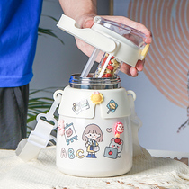 Insulation Cup Girls Large-capacity Cup Childrens Straw Kettle 316 Food Grade Water Cup Tea Separation Net Red Big Belly Cup