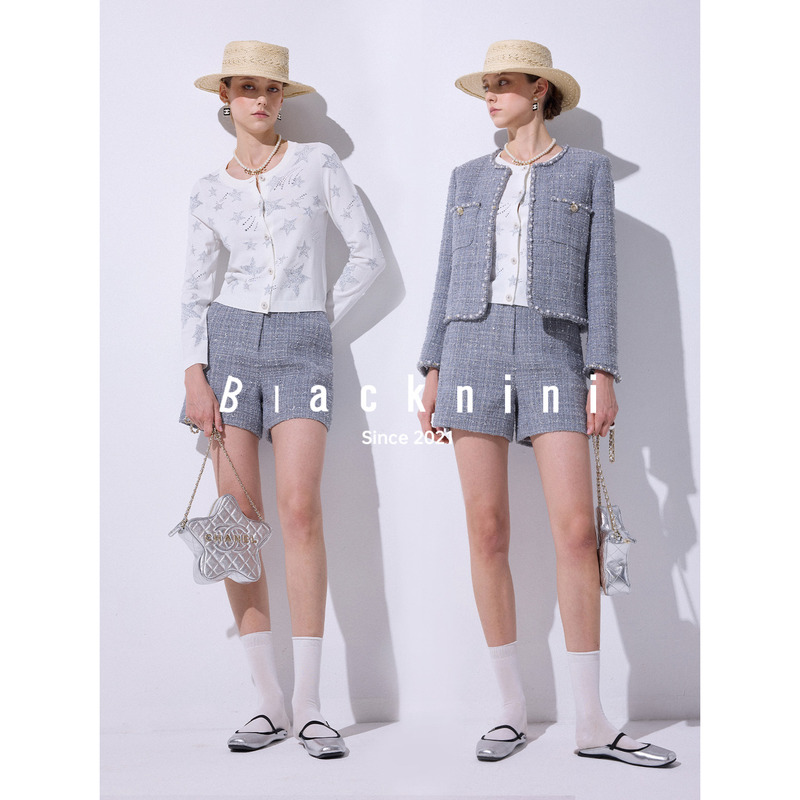 Blacknini "Gray Pearl" Italian Tessigodi Tweed Chanel-Style Jacket/Vest/Shorts