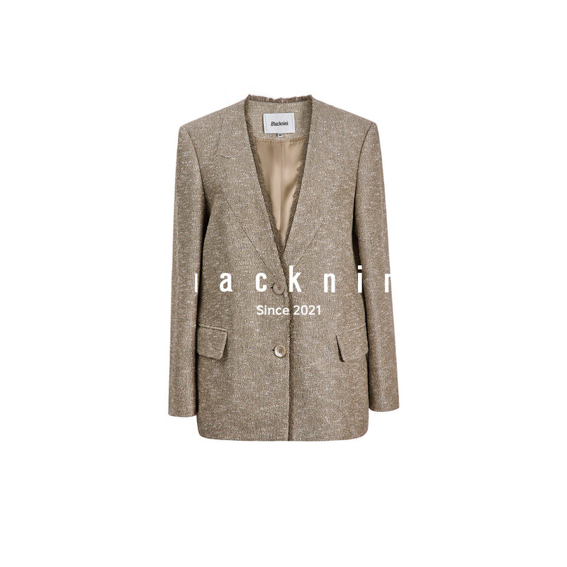 Blacknini "Shadow Suit" European L&C Sequin Tassel Collarless Tweed Blazer