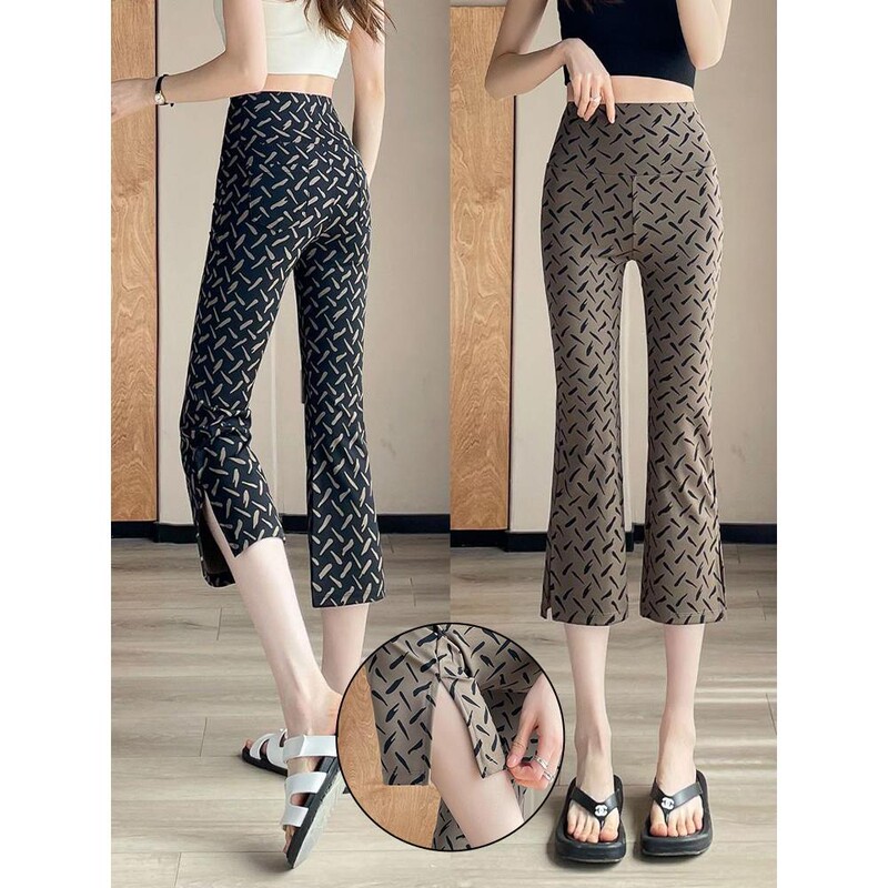 Lyq Yrf Starry Sky Seven-Point Flared Shark Pants for Women, Summer Thin High-Waisted Ice Silk Yoga Pants for Outerwear