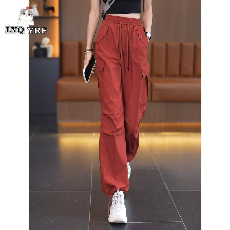 Lyq Yrf Red American-Style Work Pants for Women, Summer and Autumn Thin Straight-Leg Pants, High-Waisted Loose Wide-Leg Quick-Drying Sports Pants Lyq Yrf Red American-Style Work Pants for Women, Summer and Autumn Thin Straight-Leg Pants, High-Waisted Loose Wide-Leg Quick-Drying Sports Pants
