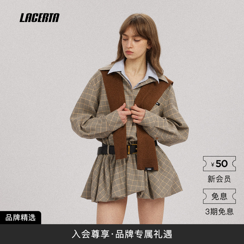 [Same Style as Zhang Zifeng] Lacerta/Lei Sheta 2026 Autumn New Plaid Shirt Dress Long Sleeve Dress