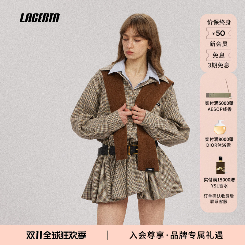 [Same Style as Zhang Zifeng] Lacerta/Lei Sheta 2026 Autumn New Plaid Shirt Dress Long Sleeve Dress