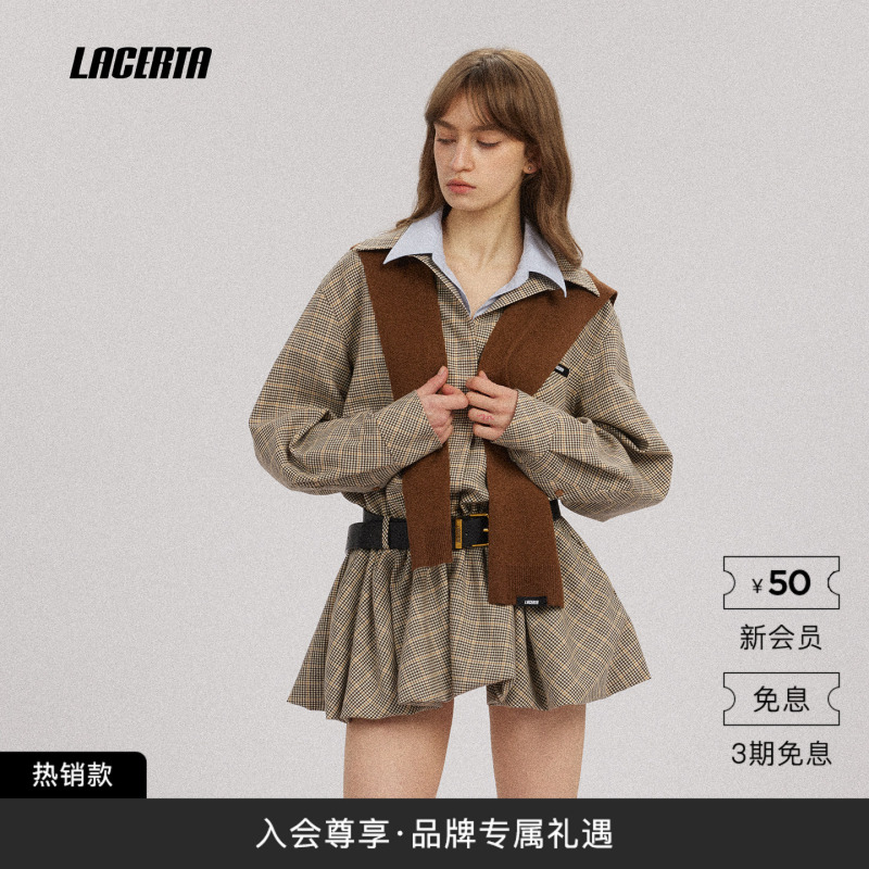 [Same Style as Zhang Zifeng] Lacerta/Lei Sheta 2026 Autumn New Plaid Shirt Dress Long Sleeve Dress