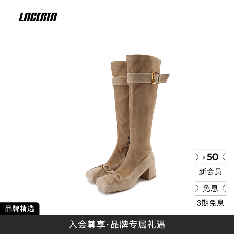 [Gift] Zeng Peici's Same Style Lacerta/Lacerta 26 New Long Boots, Slimming Square-Toe Ballet Boots