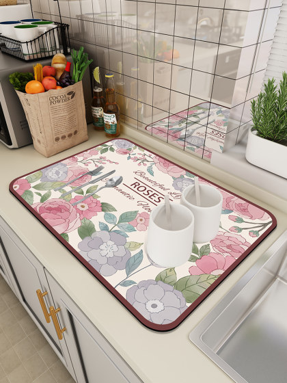 厨房沥水垫台面硅藻泥吸水垫碗碟控水垫咖啡机垫桌面隔热茶水垫子