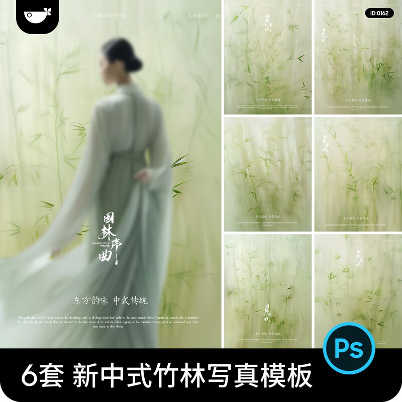 New Chinese Style Ancient Style Cool and Dreamy Beautiful Bamboo Forest Art Photo Studio Background Template Psd Material