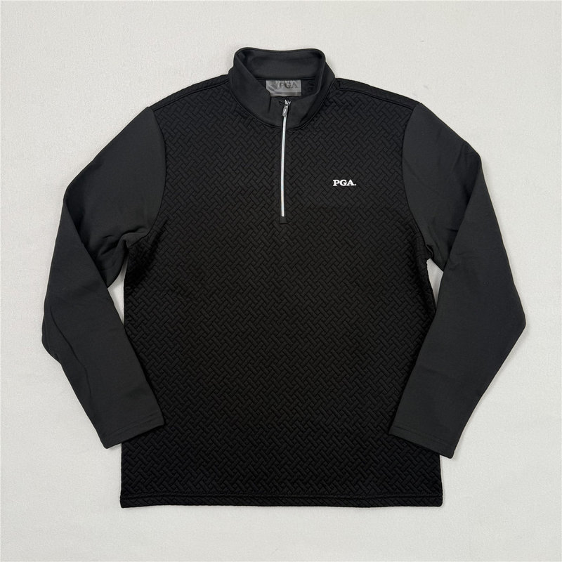 Fleece-Lined Men's Golf Clothing for Autumn and Winter, Long-Sleeved, Stand-Up Collar, Zip-Up, Slim Fit, Stretchy, Warm Golf Apparel for Men