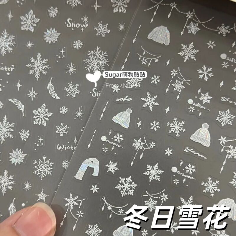 Christmas White Winter Snowflake Scarf Embossed Nail Stickers Trendy Christmas Ins Nail Decoration Adhesive Stickers