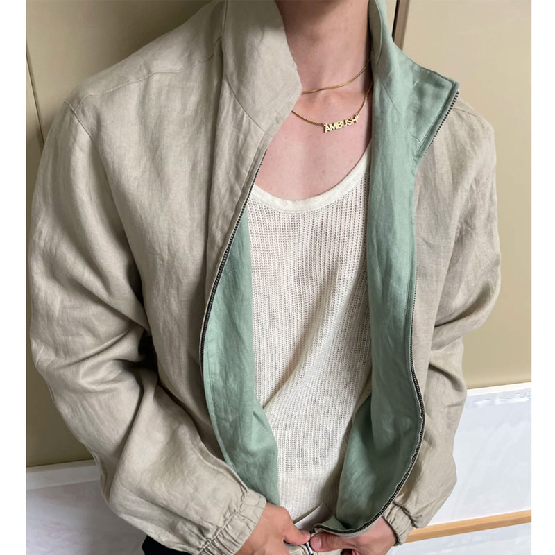 Xiao Bei's Same Style 100% Linen High-End Version | Lp Old Money Style Reversible Bomber Jacket with Zipper