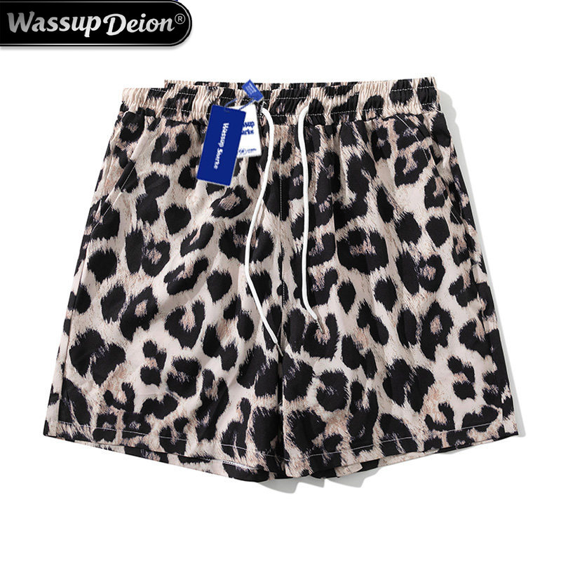 Wassup Deion Ice Silk Shorts Men's Summer Trendy Brand Leopard Print Casual Shorts Couple Beach Floral Shorts