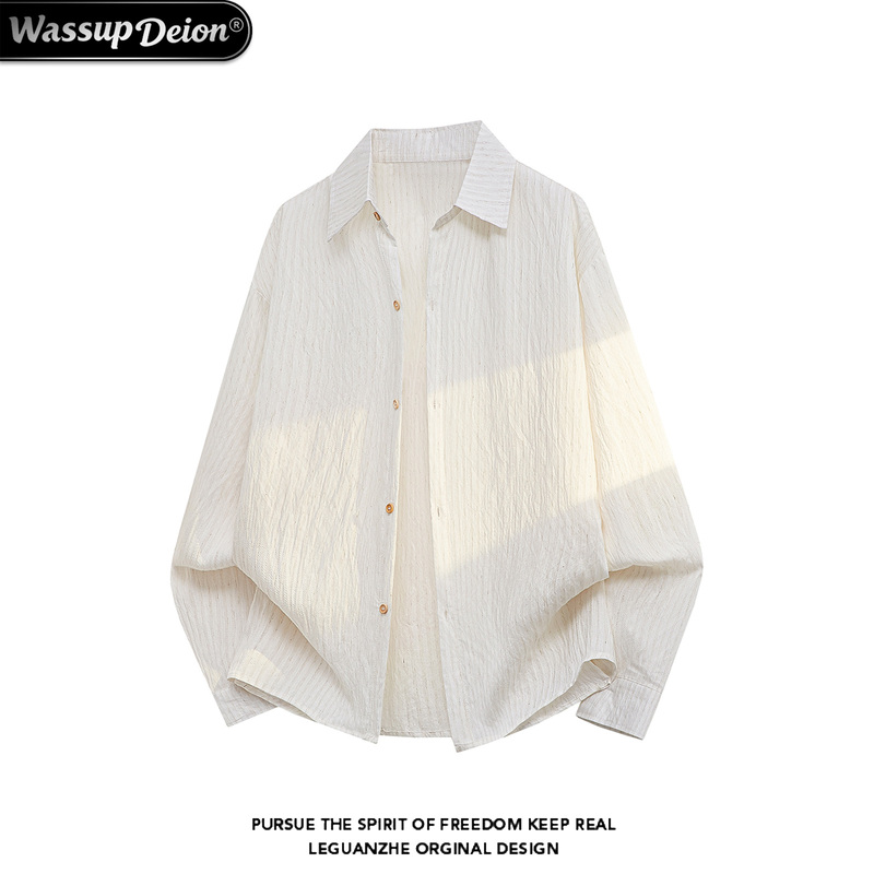 Wassup Deion Relaxing Dopamine Ice Silk Long Sleeve Shirt for Men and Women, Spring and Autumn, Large Size, Lightweight Linen Shirt