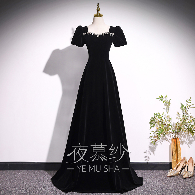 New Black Birthday Party Dress, Performance Dress, Annual Meeting Dress, Coming-Of-Age Ceremony Dress, 18-Year-Old Long Dress, Art Exam Dress, Elegant Evening Dress