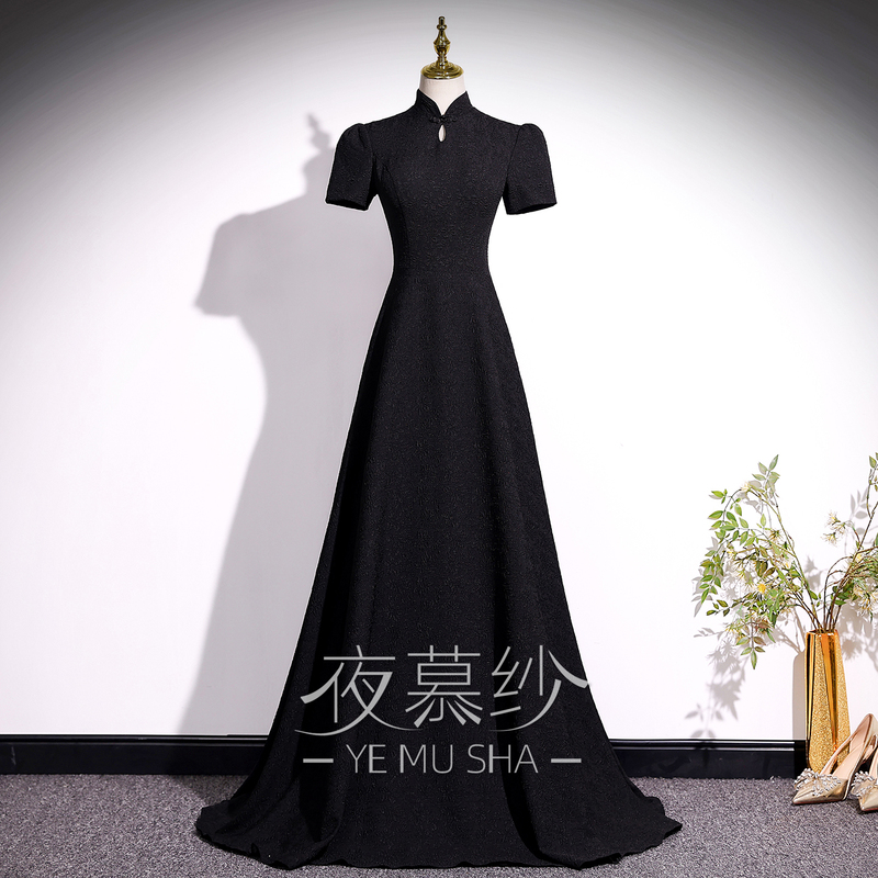 Black Stand-Collar Long Dress Evening Gown with a High-End Feel, Elegant Conductor's Uniform, Slimming for Birthday Parties, Art Exams, Graduation, and Coming-Of-Age Ceremonies Black Stand-Collar Long Dress Evening Gown with a High-End Feel, Elegant Conductor's Uniform, Slimming for Birthday Parties, Art Exams, Graduation, and Coming-Of-Age Ceremonies