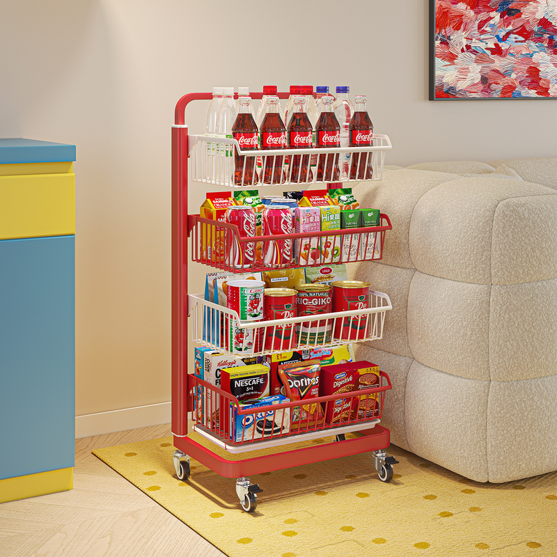 Dopamine Snack Rack Storage Shelf Small Cart for Living Room to Hold Drinks and Fruits, Floor-Standing Multi-Layer Movable