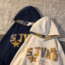 Embroidered American Retro Hooded Sweatshirt Women's Jacket Loose Oversize Lazy Style Spring & Fall Thin Design Trendy