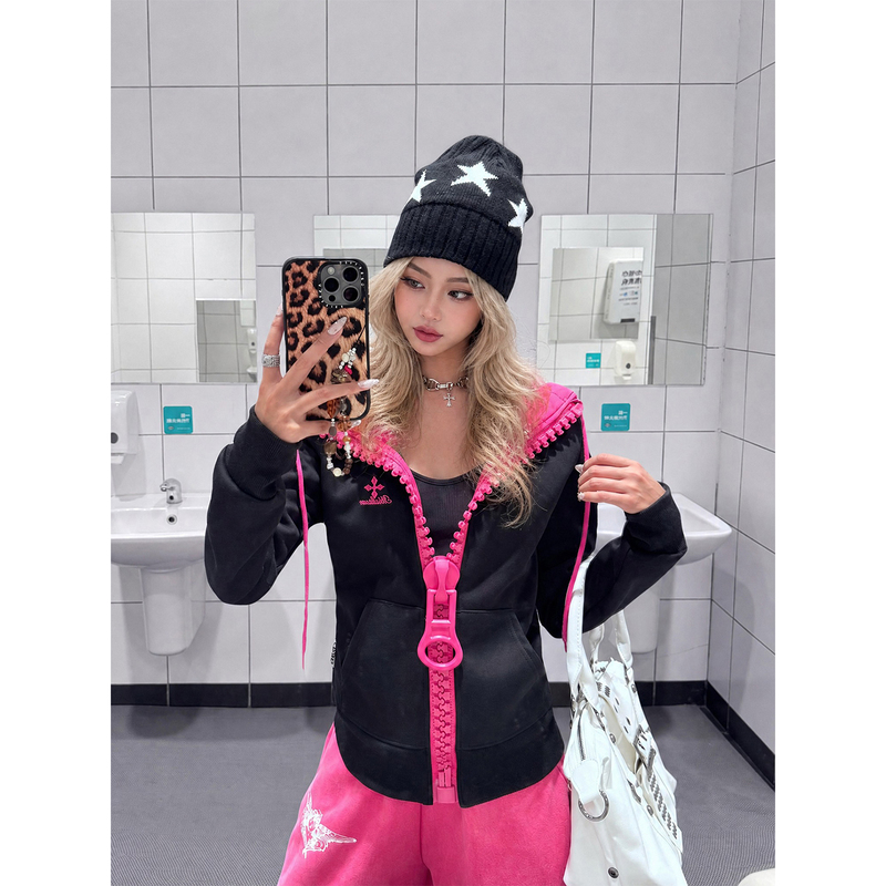 Large Zipper Hooded Sweatshirt Jacket for Women, Autumn 2026 New American Retro Trendy Brand Slim-Fit Hooded Cardigan Top Large Zipper Hooded Sweatshirt Jacket for Women, Autumn 2026 New American Retro Trendy Brand Slim-Fit Hooded Cardigan Top