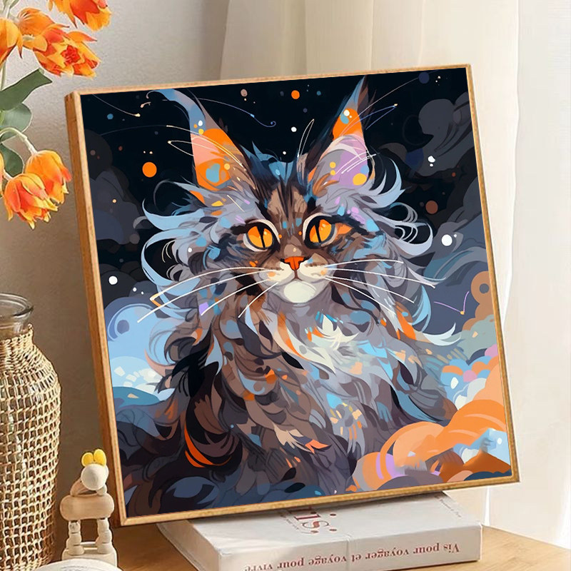 油彩画　猫 震惊全网！这幅《挪威的森林》猫咪油彩画DIY，居然能治愈我的社恐和emo