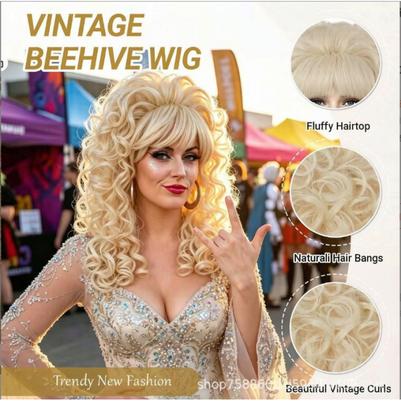 European and American Female Singer Dolly Parton Performs with a Golden Wig and Long Curly Hair Cosplay Wig