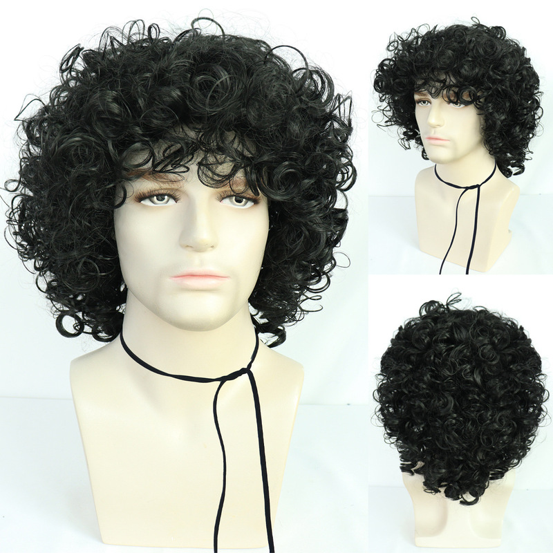 European and American Men's Black Afro Wool Curly Wig, 70S and 80S Rock Star Wig