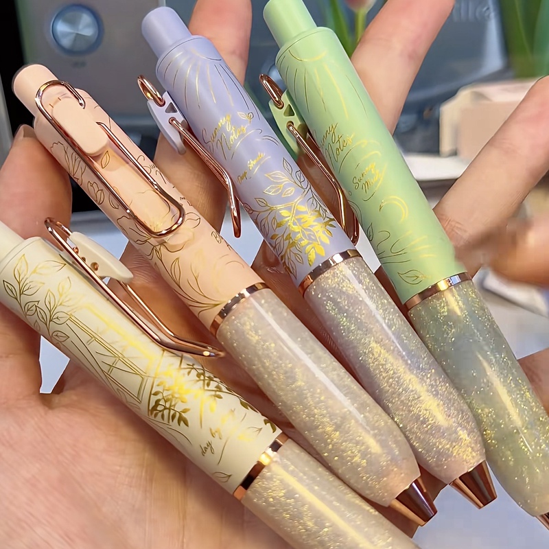 Tanooci Sunny Day Notes Retractable Gel Pen, Cute Pen for Students, High Aesthetic Value, Ins-Style Gold Foil with Fine Glitter Tanooci Sunny Day Notes Retractable Gel Pen, Cute Pen for Students, High Aesthetic Value, Ins-Style Gold Foil with Fine Glitter