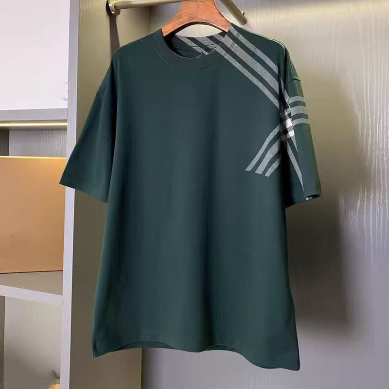 2026 Summer Trendy Brand Authentic Classic Plaid Pattern Unisex Short-Sleeve European Style Striped Print Loose Couple T-Shirt