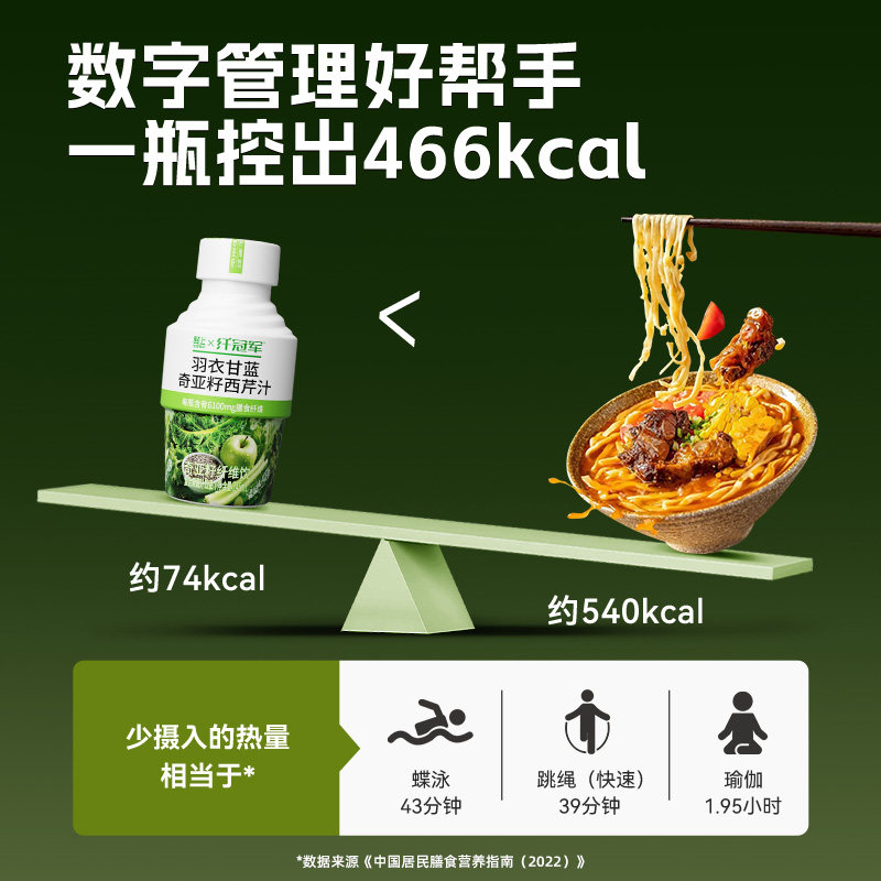 Lightly Flavored Kale, Chia Seed, and Celery Juice Fruit and Vegetable Drink Containing Dietary Fiber, No Added Sucrose