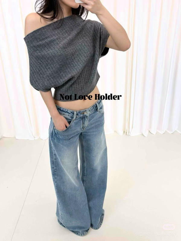 Yuan Material Niche Design R～A26 Early Spring New Style Multi-Wear Ribbed Knit Sweater Short-Sleeve Top for Women