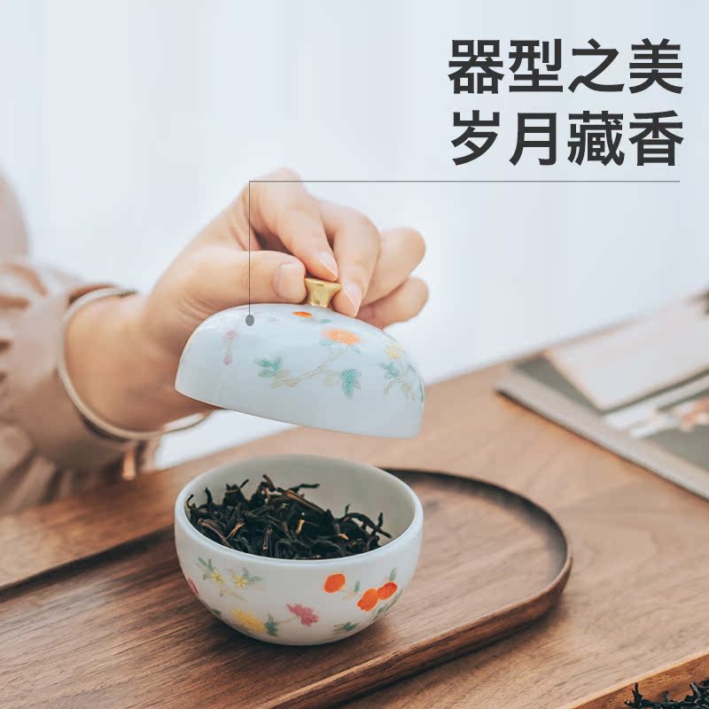 Made in jingdezhen ceramic portable hand - Made tea caddy fixings of pure manual YanYue color seal storage POTS and POTS